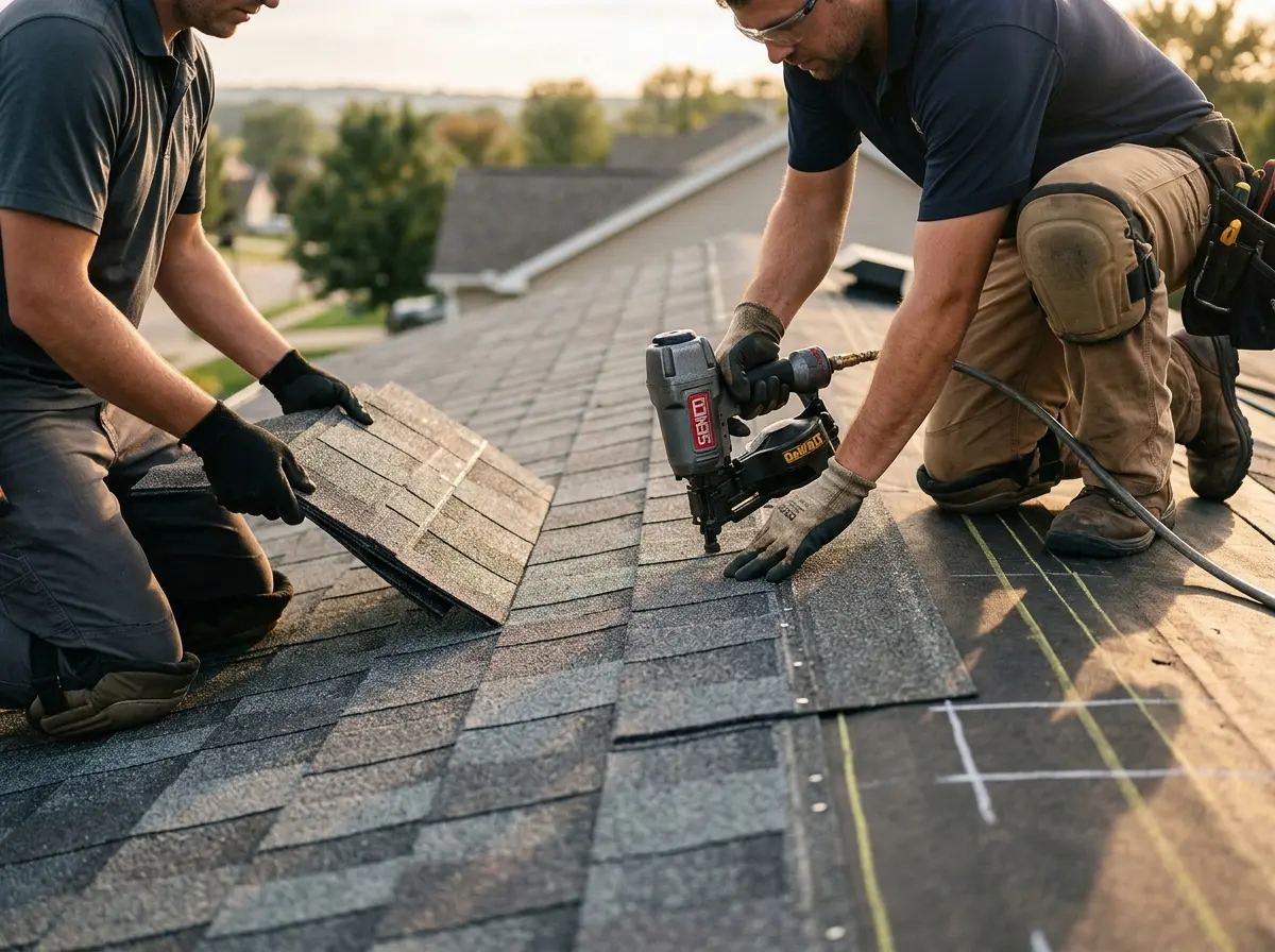 Professional roofer working on a residential roof in White Plains